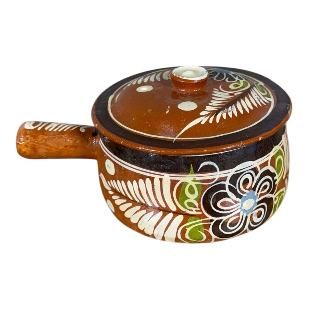 Hand-Painted Mexican Pottery Pot with Lid‎